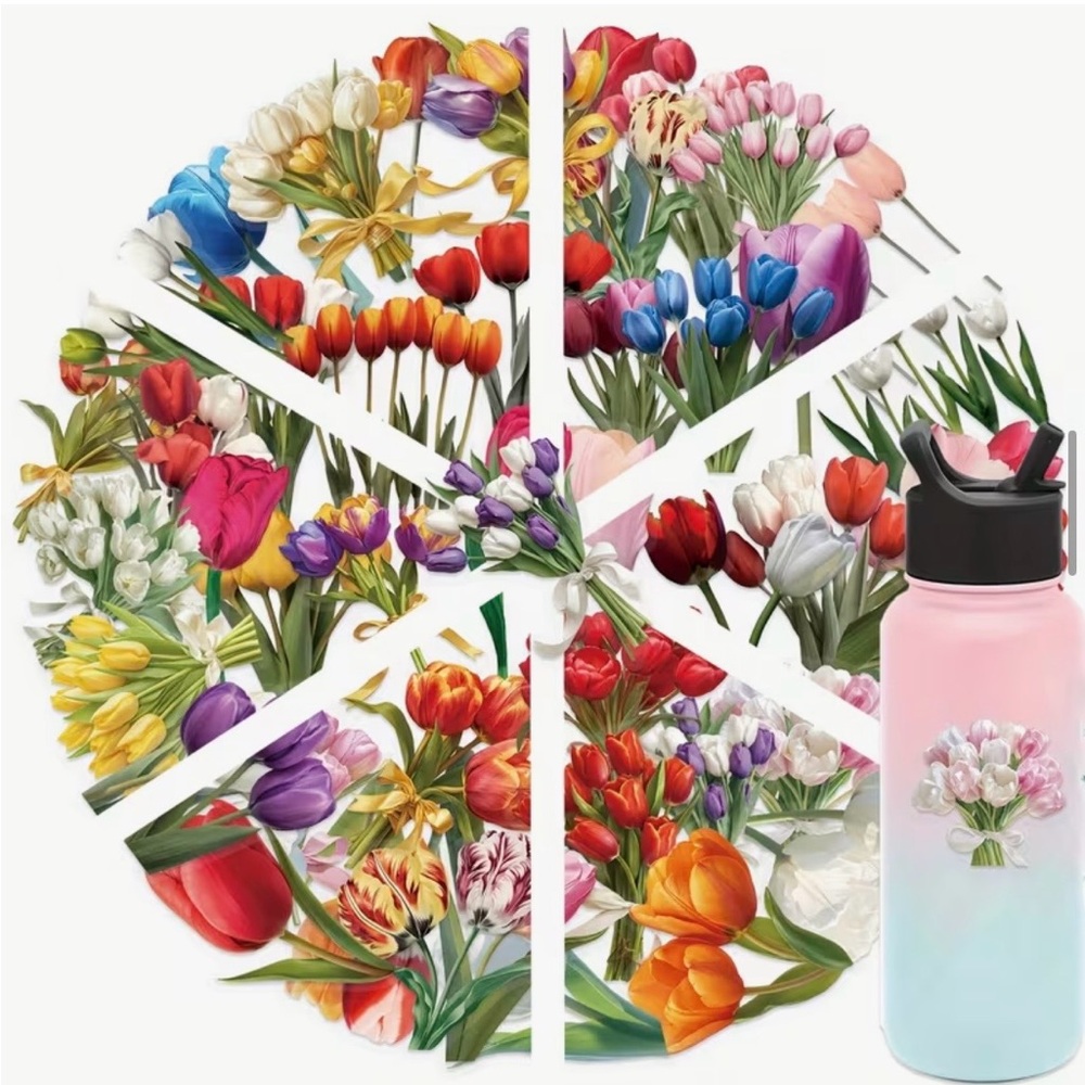 50 Colorful Tulip Flower Stickers Springtime Garden Florals - Picture 6 of 13